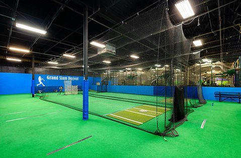 Batting cages and sports attractions at Grand Slam Family Fun Center
